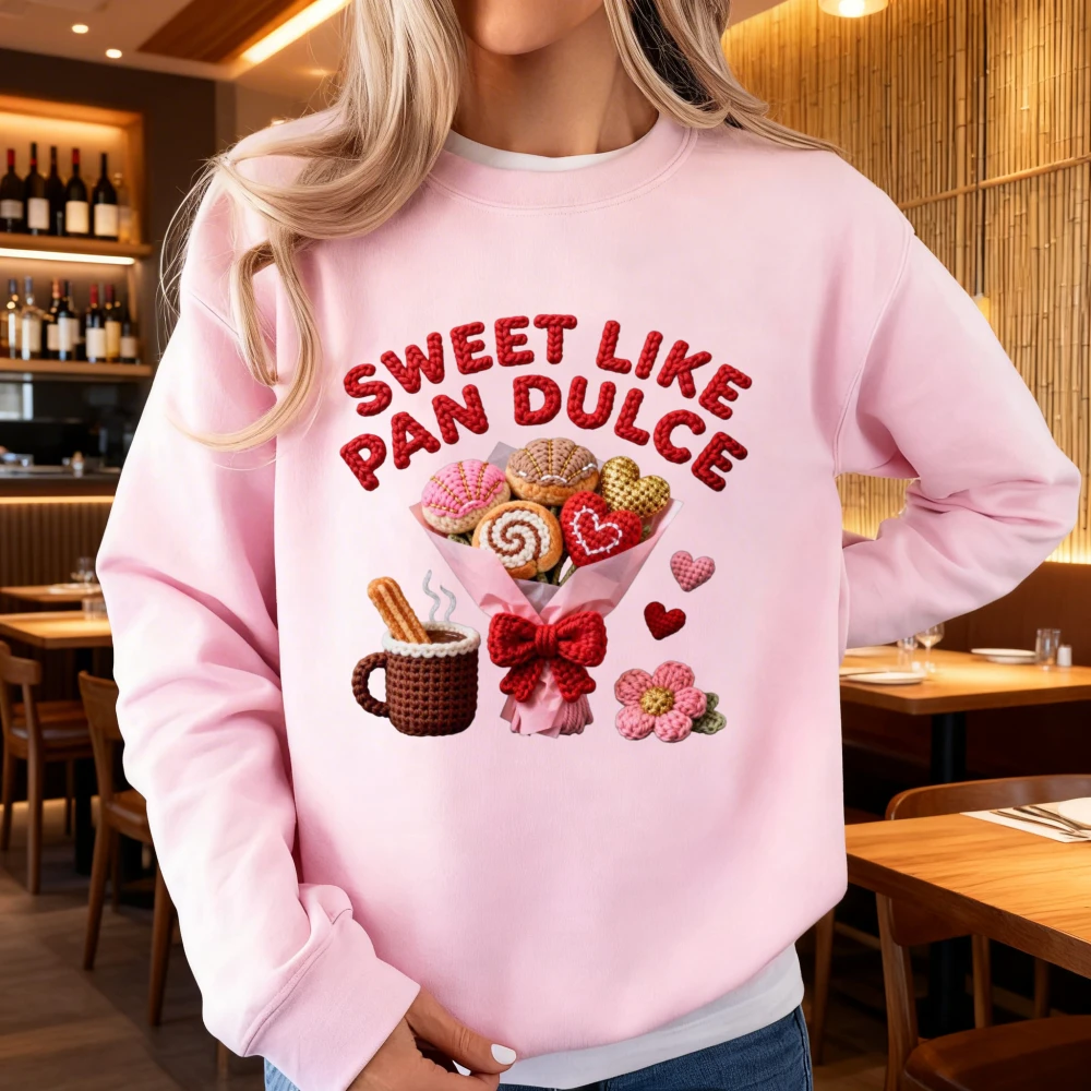

Свитшот SWEET LIKE PAN DULCE в испанском стиле ко Дню святого Валентина с имитацией вышивки, женский, с круглым вырезом, модный повседневный пуловер на День святого Валентина
