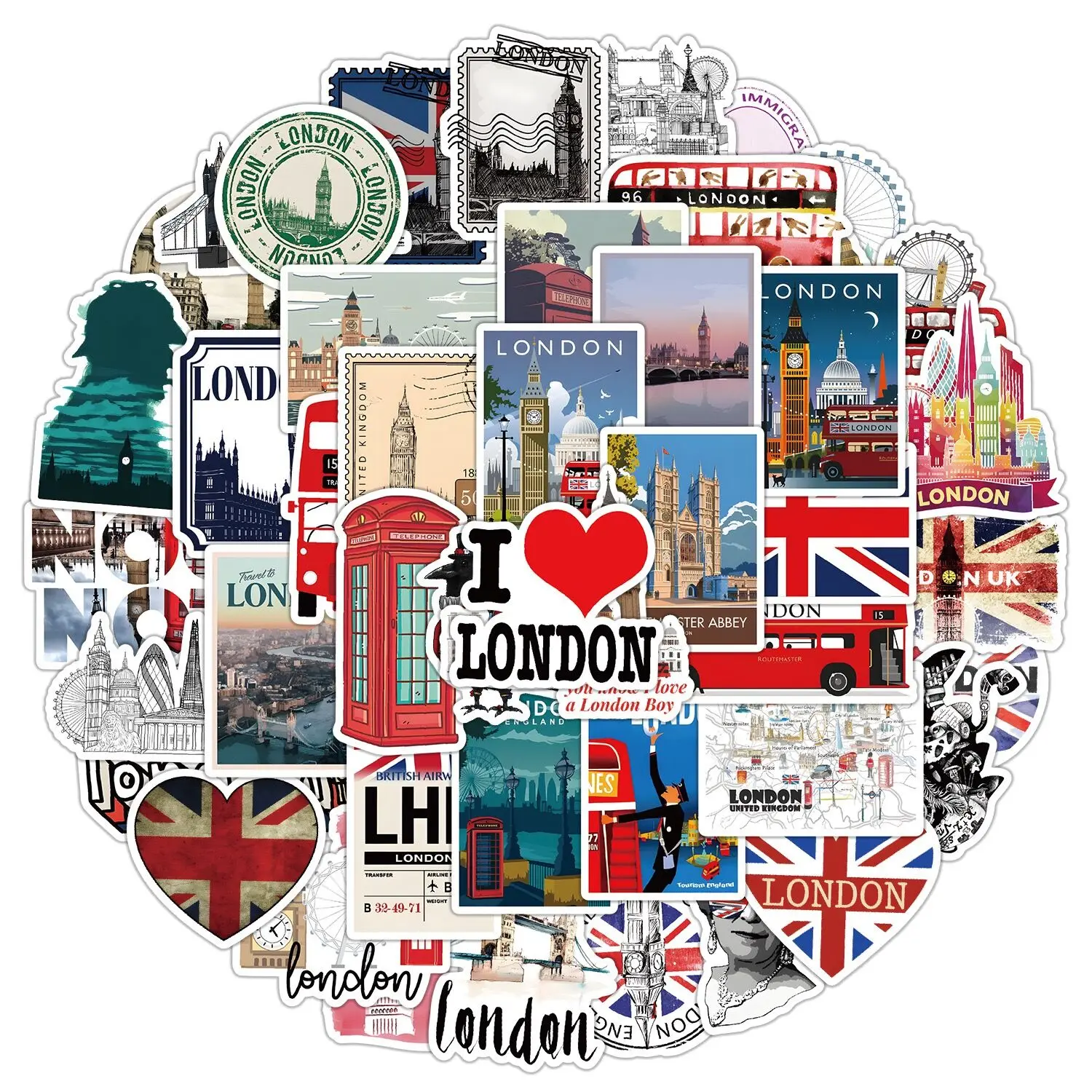 10/50PCS Vintage British style London Travel Stickers Aesthetic City Landmark Decals DIY Notebook Bike Phone Luggage Car Sticker