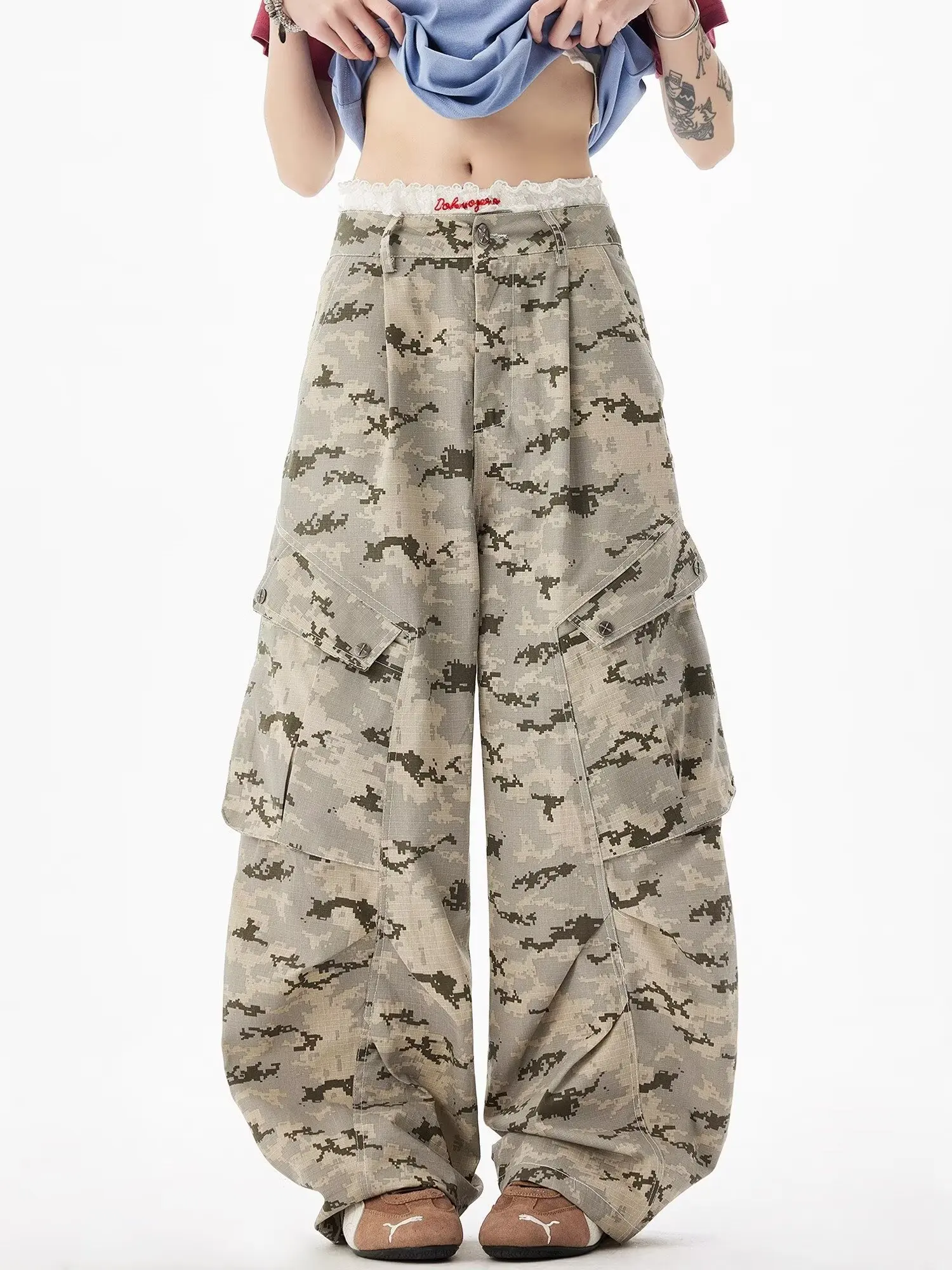 

Американский ретро карманный камуфляжный комбинезон Y2k Harajuku Parachute Pants эластичные повседневные спортивные прямые брюки в стиле хип-хоп