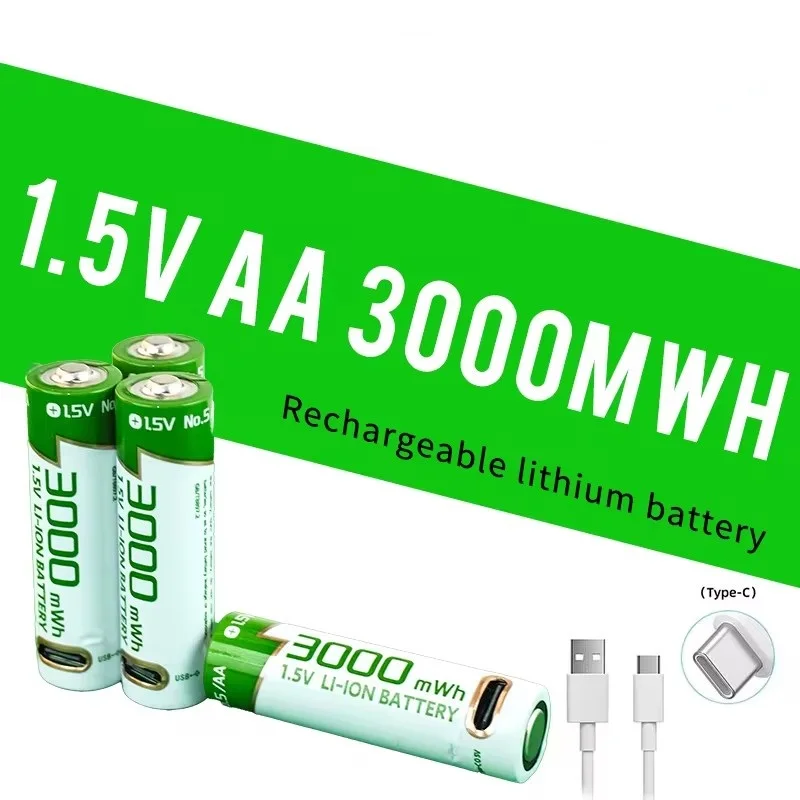 New 1.5V AA battery Rechargeable lithium battery 3000mWh environment protection High quality batteries USBTYPE-C direct charging