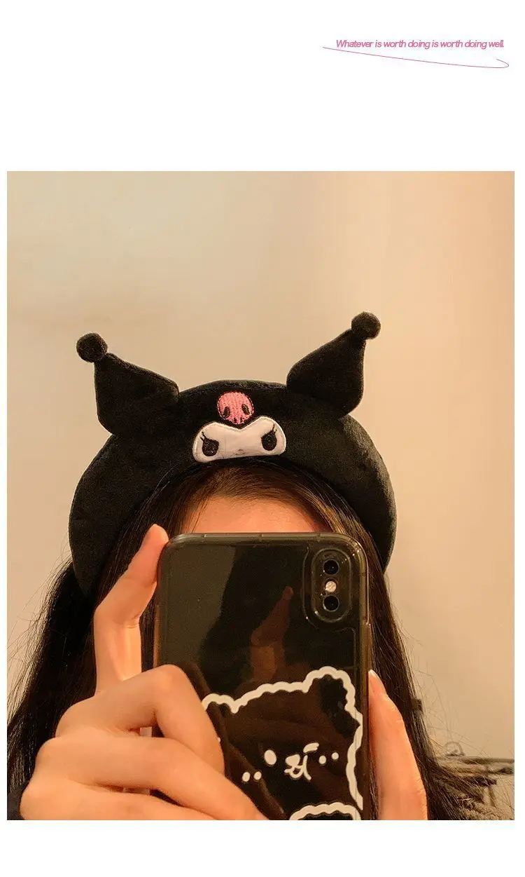 Kawaii Hair Band Sanrio My Melody Kuromi Cinnamoroll Pompom Purin Hair Accessories Anime Cute Cartoon Plush Headdress Girls Gift