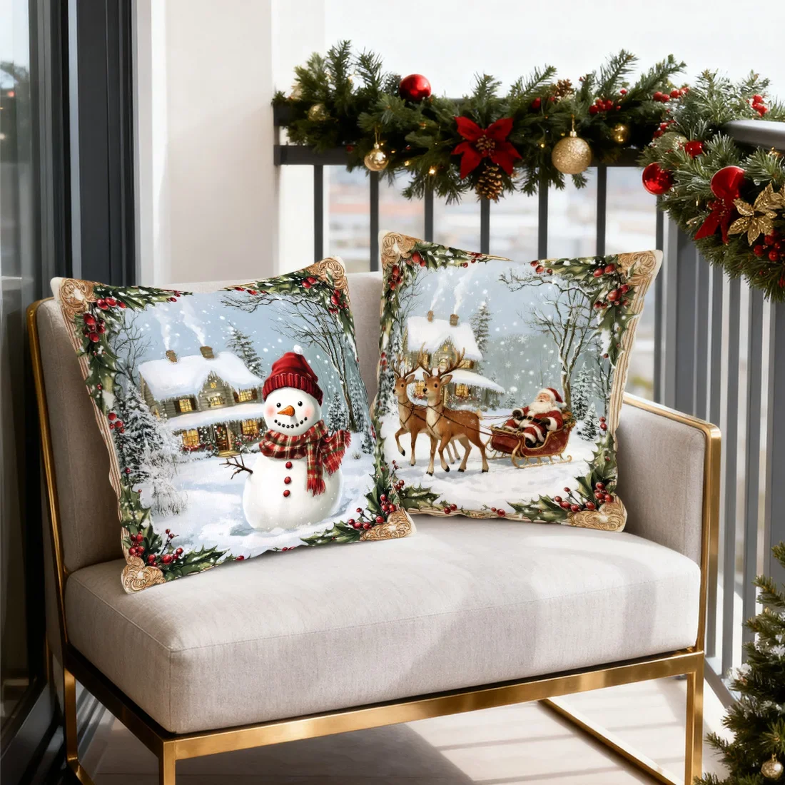 Christmas snowman old man  Cushions Pillowcase Polyester Cushion Cover Throw Pillow Pillowcover Home Car Sofa Decor