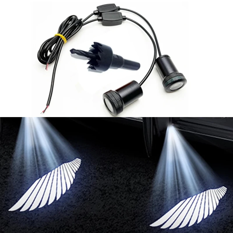 2Pcs Angels Wings Projector Lights Car Door LED Ghost Shadow Courtesy Lamp Car Accessories For Universal Vehicle Models