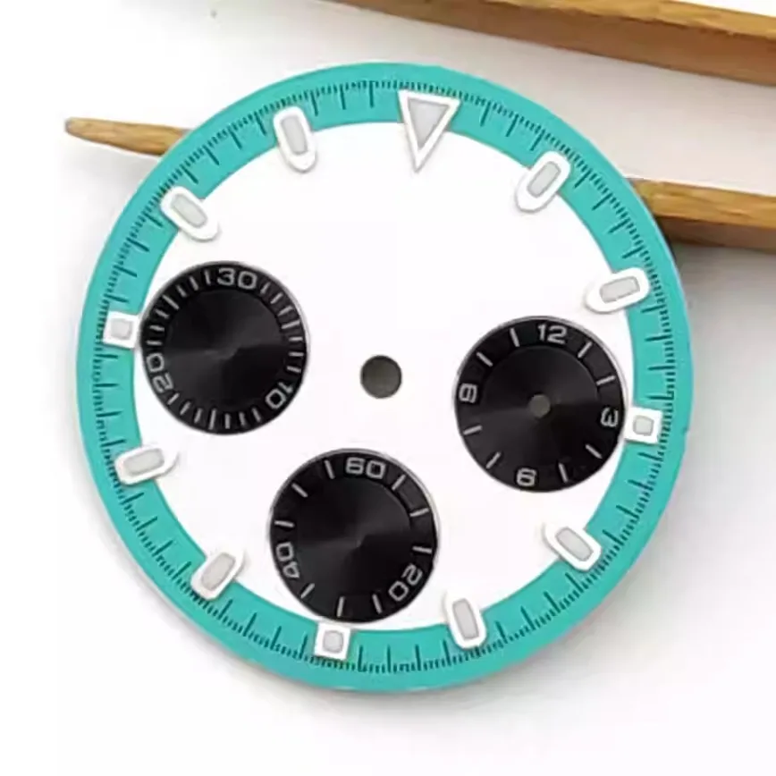 New 29.5mm VK63 Dial Black, Light Green Multifunction Hand Conversion Watch Accessorie Green Luminou for VK63 Quartz Movement