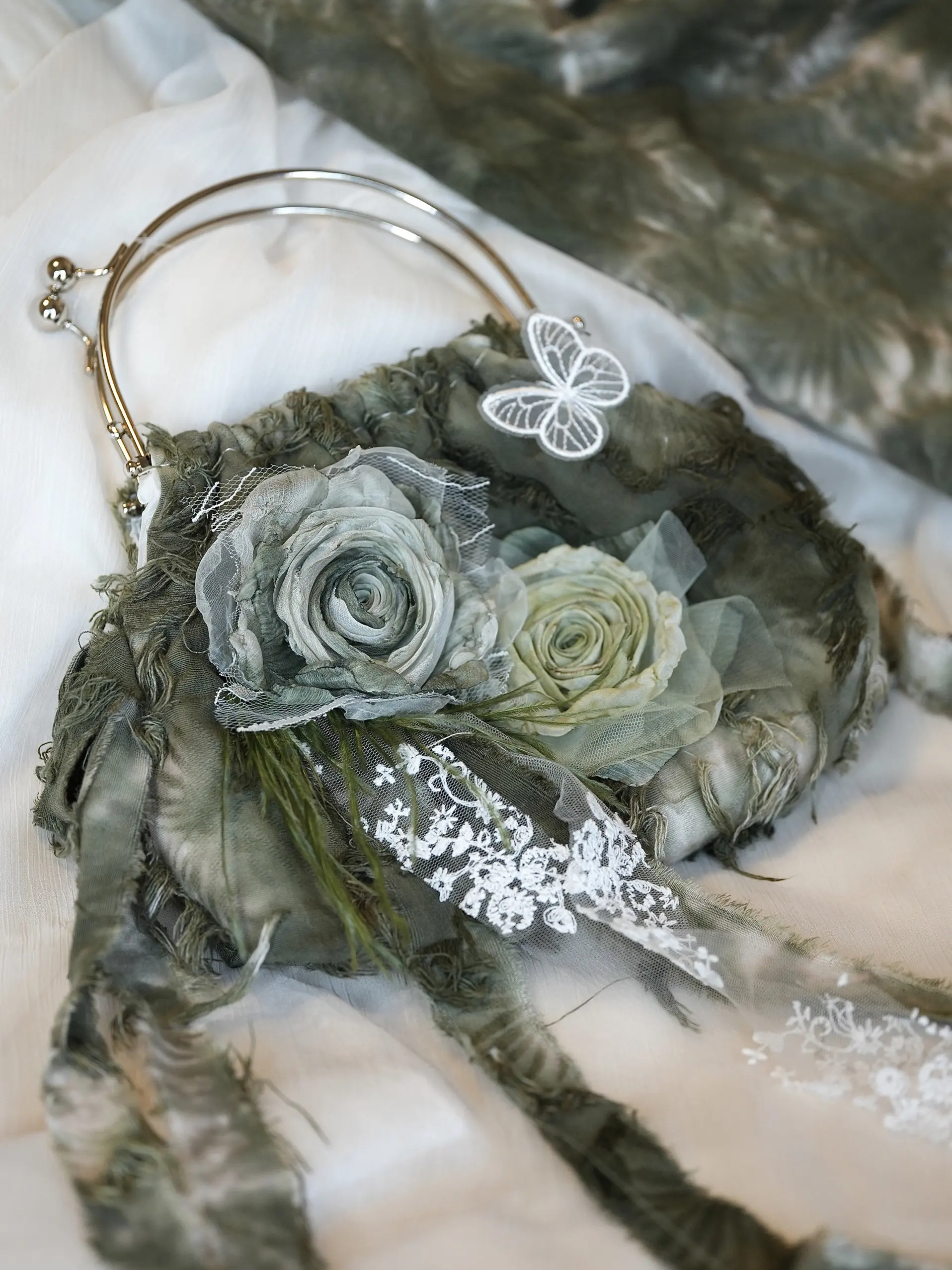 Original Mori New Chinese Rose Handmade Unique Lolita Lace Messenger Bag Ladies Fresh Summer Travel Handbag for Women