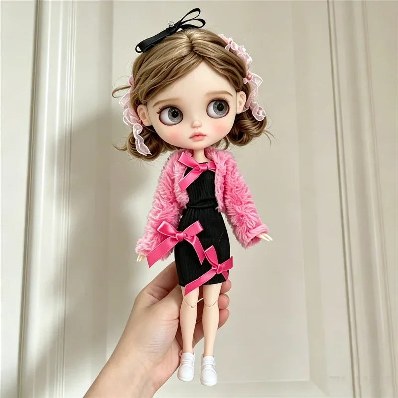 For Blythe Doll Outfit Clothes Luxury Checkered Coat Dress Set Sweet Princess Bowknot Skirt Clothing For Barbies OB24 Small 1/6