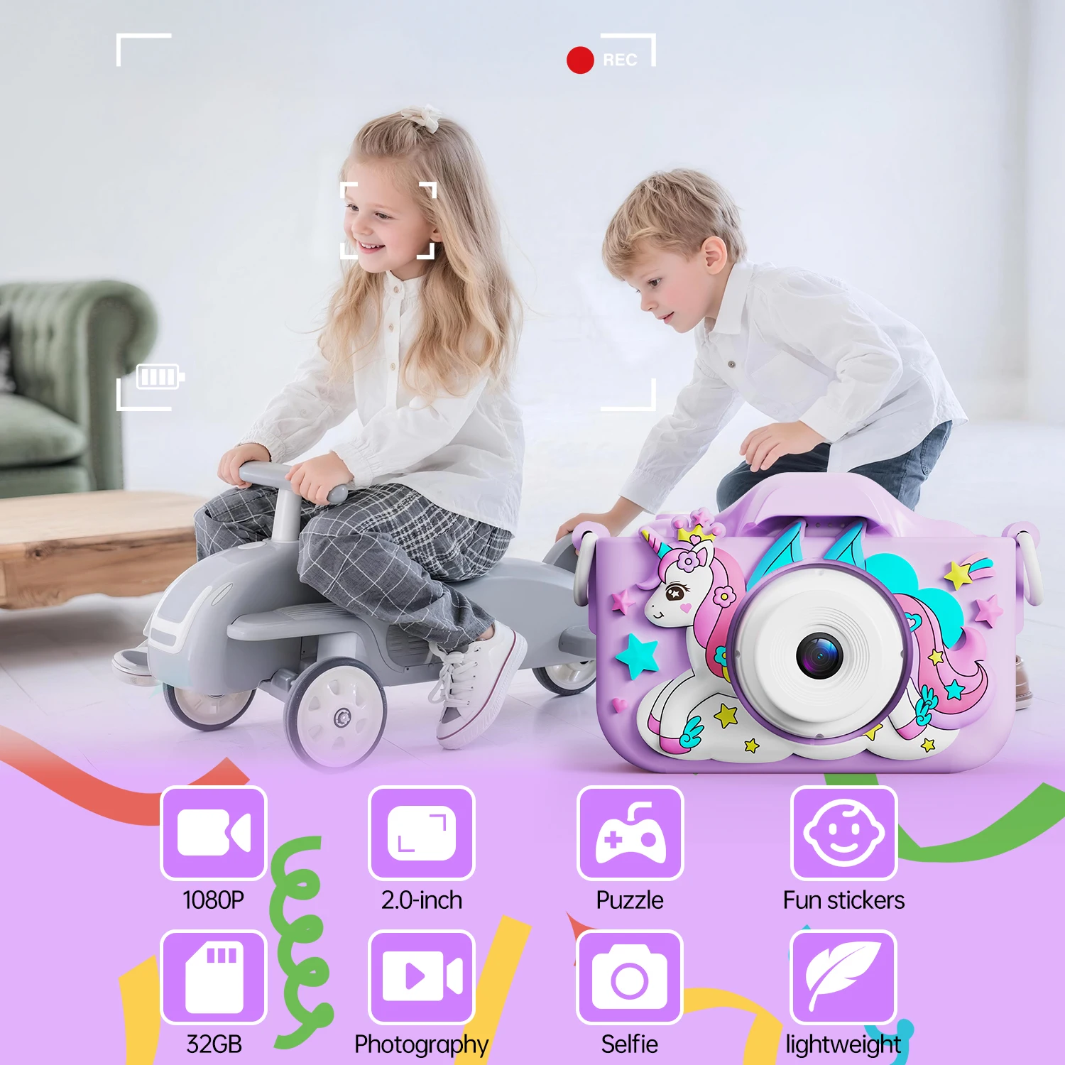 Kids Camera 1080P Video Mini Digital Camera Educational Toy Cameras With 32G Card Silicone Case for Girls Festival Birthday Gift