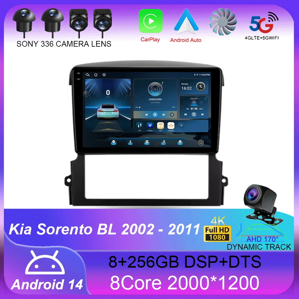 For Kia Sorento BL 2002 - 2011 Carplay Auto 4G+WIFI GPS Car Radio Navigation Multimedia Video Player Stereo BT Android 14