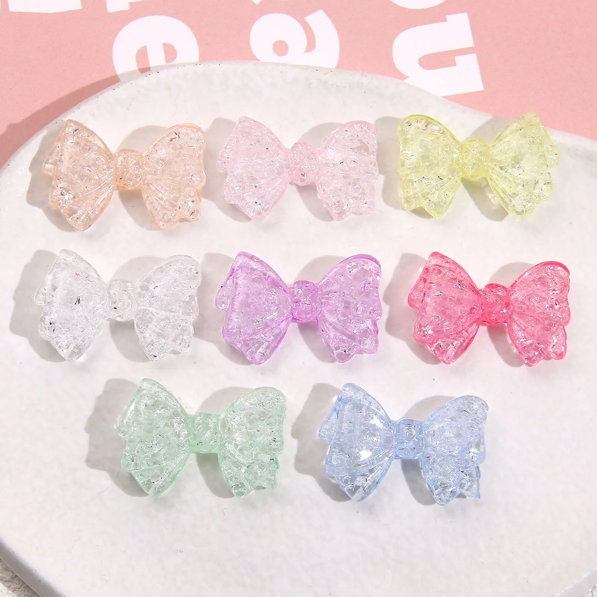 5pcs Summer ice through crack texture acrylic perforated bow accessories DIY earrings headgear pendant material wholesale