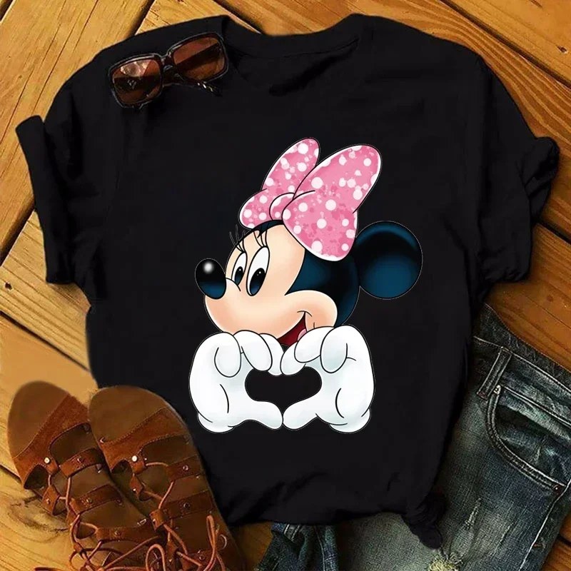 Cartoon Cute Graphic Women T-shirt Fashion Women Casual O-Neck Clothes New Mickey Mouse Printed Tee Shirt Kawaii Tees Tops