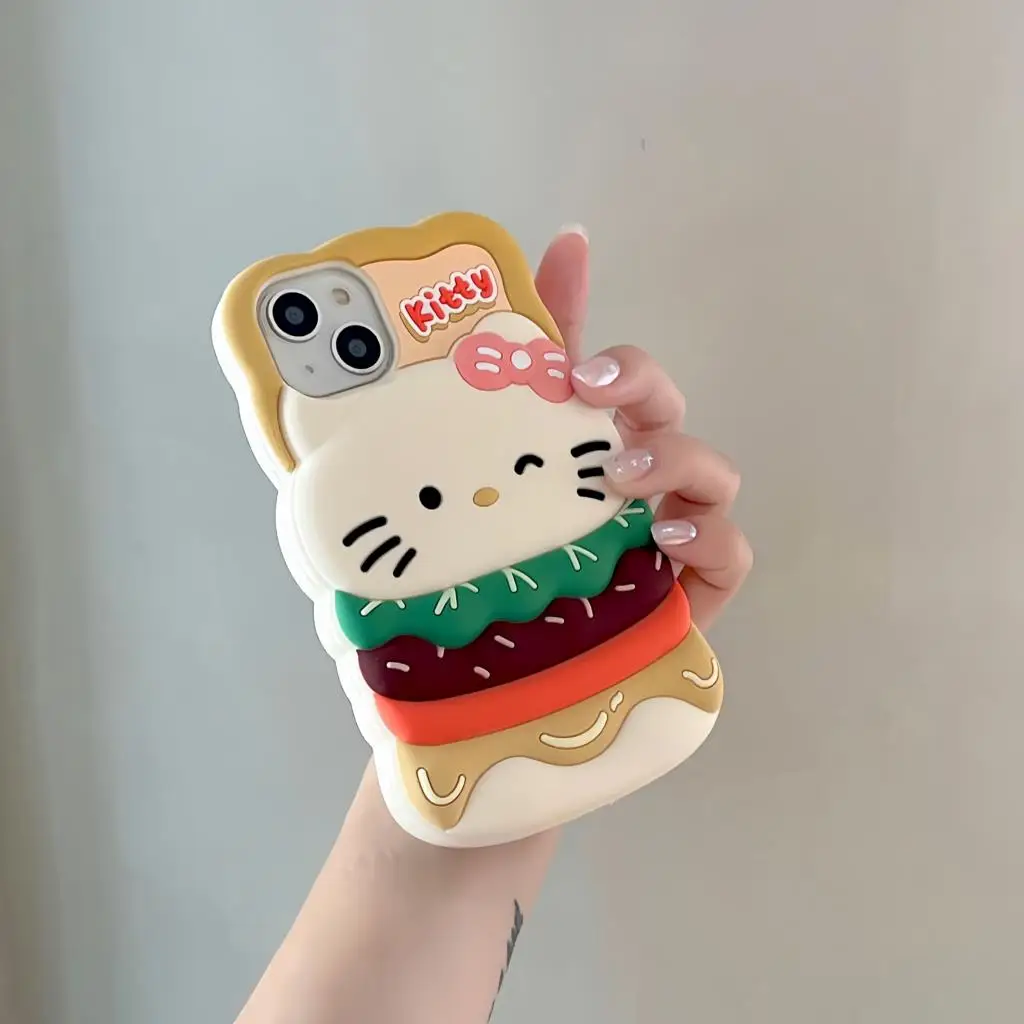 Sanrio Hello Kitty Hamburg Kuromi Fries Creative 3D Phone Case For Iphone 11 12 13 14 Pro Max Cartoon Silicone Soft Shell Cover