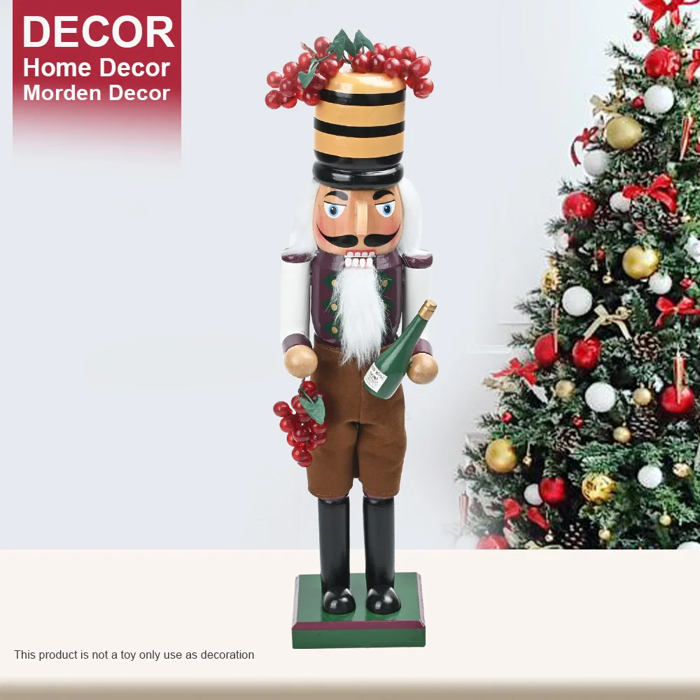 38cm Nutcracker Christmas Wine Brewer Style Puppet Indoor Ornament Wooden Doll  Toy Handicrafts Xmas Party Decoration Gift