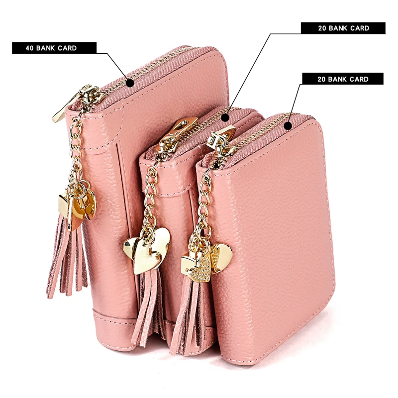 Genuine leather Card Holder Wallet Large Capacity Women Men Credit Business Card Bag Change Organizer Zipper Coin Purse