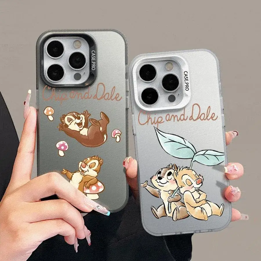 Colored Silver Case for Apple iPhone 11 13 15 Pro Max 12 14  XR X XS Shockproof Protective Phone Cover Disney Chip And Dale Cute