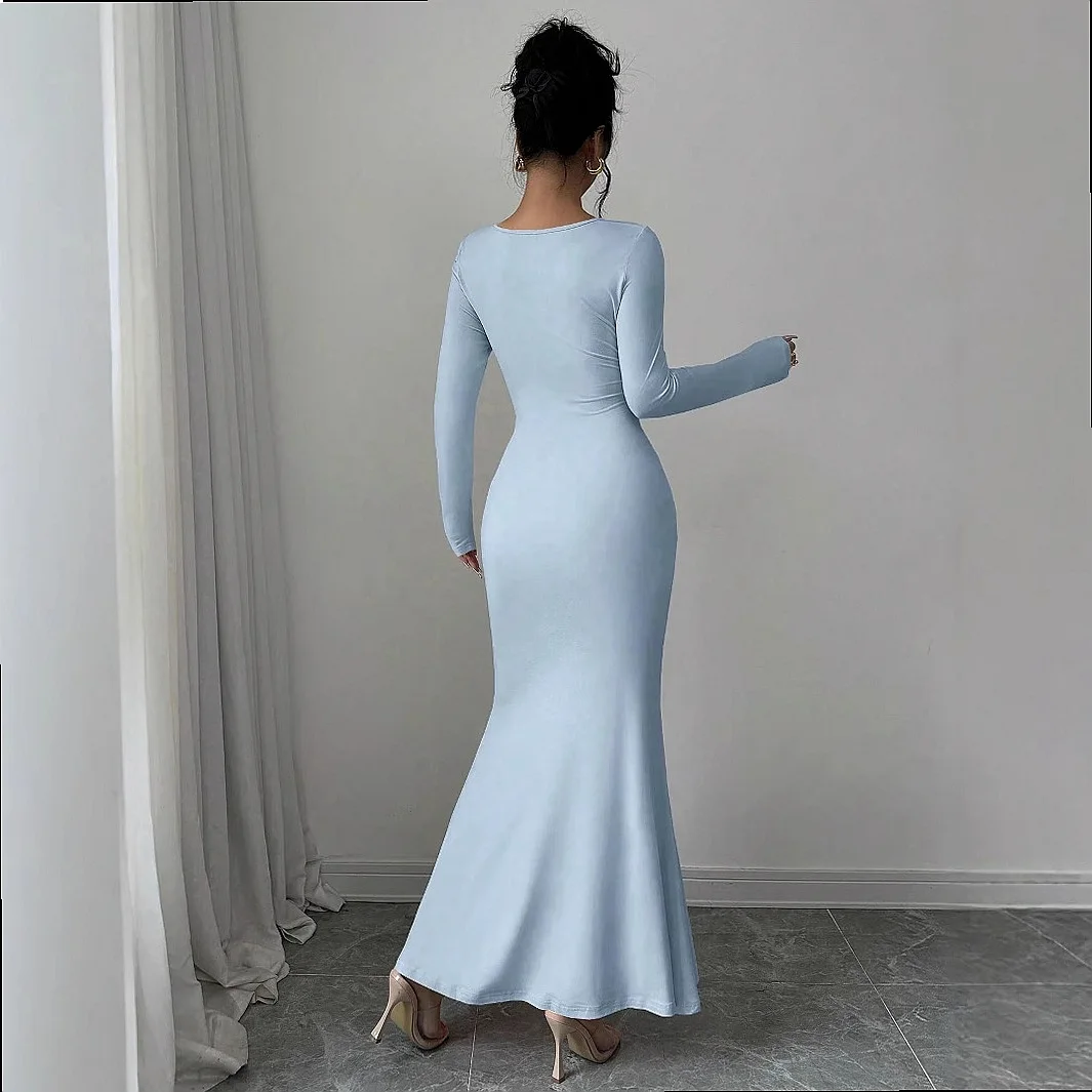 Women Elegant Sexy Long Sleeve Bodycon Fishtail Dress Long Dresses Spring Summer