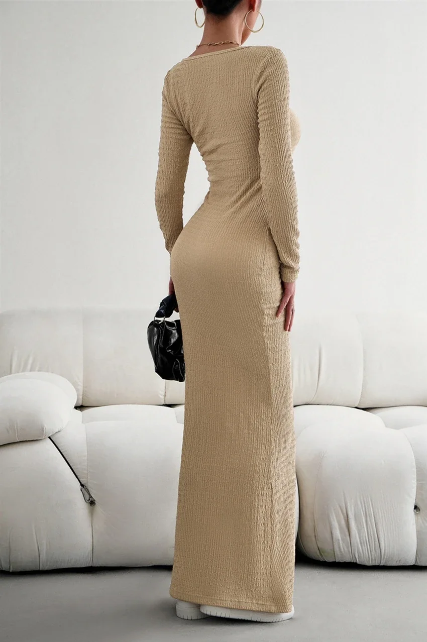 Autumn Winter Knitted Dress Women 2023 Elegant A-line Long Maxi Bodycon Dresses Female Casual Black Ribbed Maxi Robe Ladies