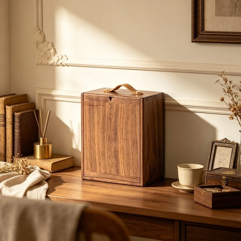 Black Walnut Cherry Wood Tea Box, Desktop Storage Organizer Case with Handle, Multi-purpose Holder Chest for Herbs Medicine.