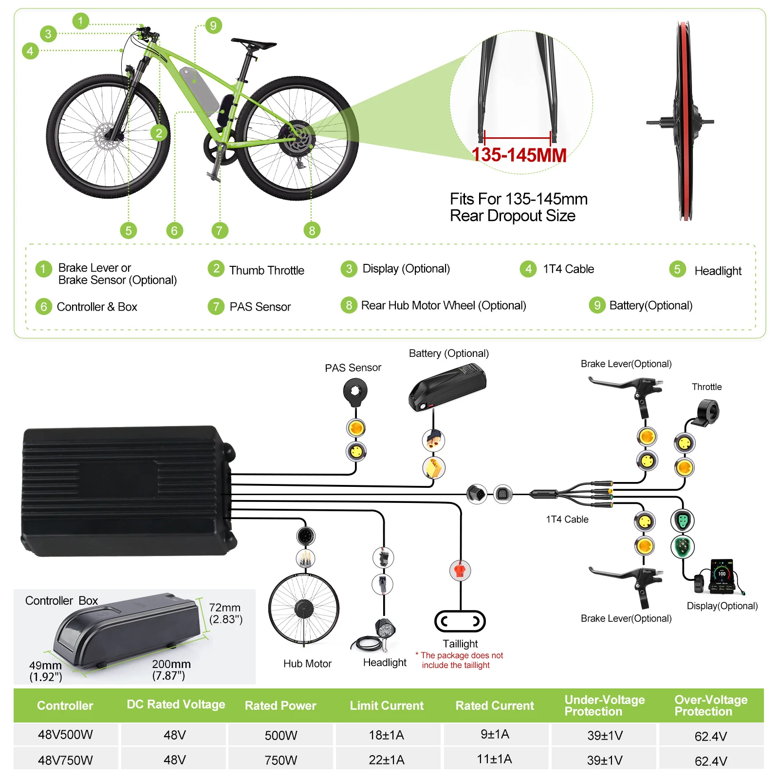 [3Day Delivery Hub Motor kit 750W 500W 48V Rear Cassette Powerful Varstrom 125XVH Electric Bicycle Conversion Disc Brake V-brake