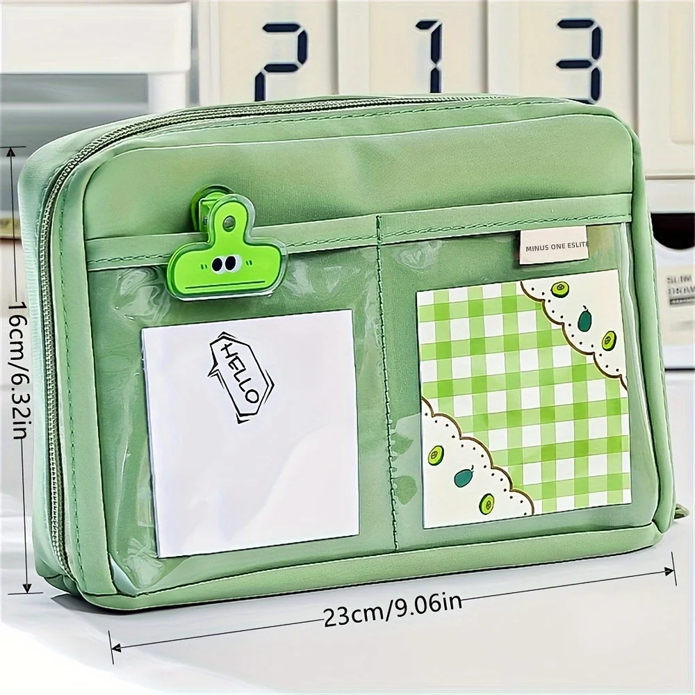 Astuccio per matite di grande capacità da 1 pezzo, organizer per penne verdi multiscomparto per forniture scolastiche per ufficio, custodia per cancelleria portatile