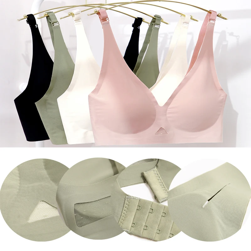 2Pcs/Set Seamless Bras Women Wireless Brassiere Female Soft Underwear Padded Intimate Push Up V Neck Sexy Lingerie Sleepwears