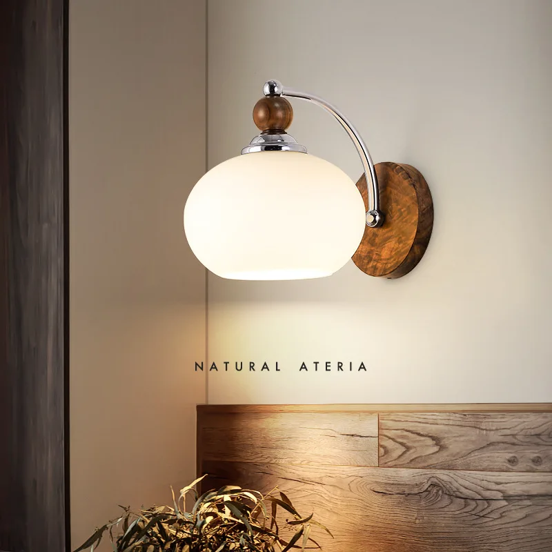 Full spectrum bedside wall lamp New Chinese simple light luxury walnut