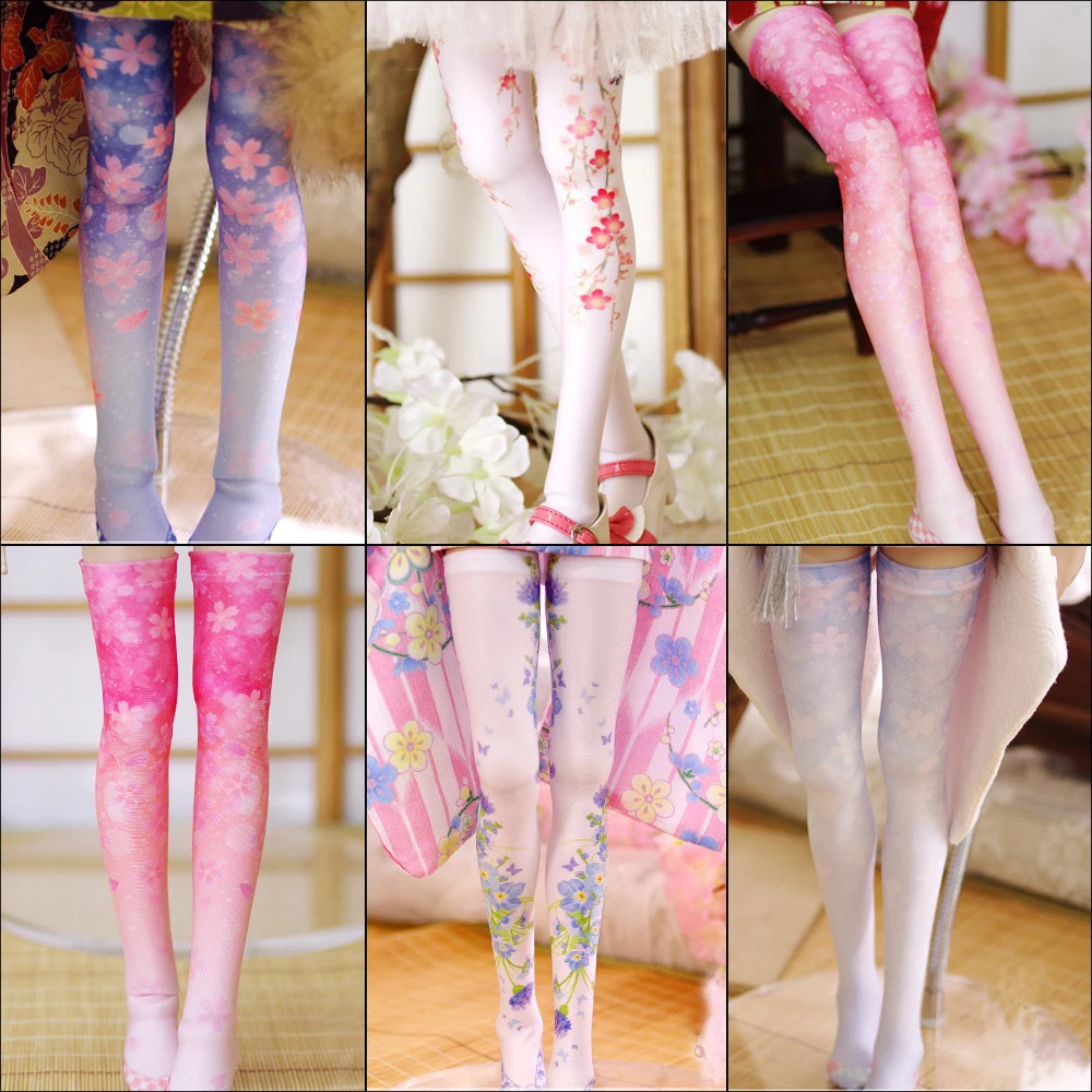 New 1/3 1/4 plum blossom/orchid/cherry blossom print stockings DDDY MSD anti dyeing socks for kimono dress BJD doll accessories