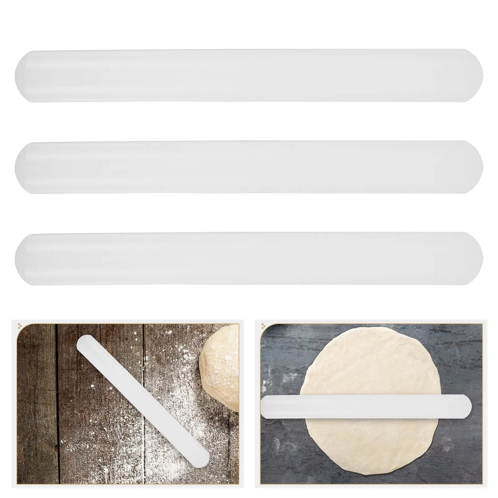 3Pcs Food Grade Plastic Rolling Pin Non-Stick Dough Roller Household Kitchen Baking Tool Fondant Pastry Pizza Bread