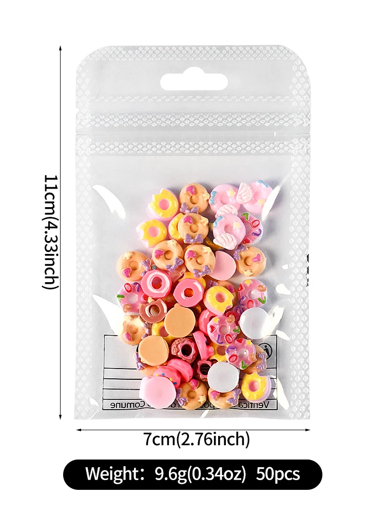 50szt 3D Cute Donut Ice Cream Nail Charms Resin Sweet Doughnut Candy Cartoon Nail Art Decorations Flatback Nail Art Rhinestones