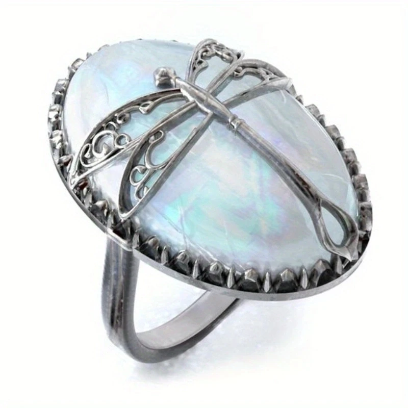 Vintage Silberfarbene Imitierte Opal-Libellen-Ringe für Damen Party Tägliches Tragen Schmuck