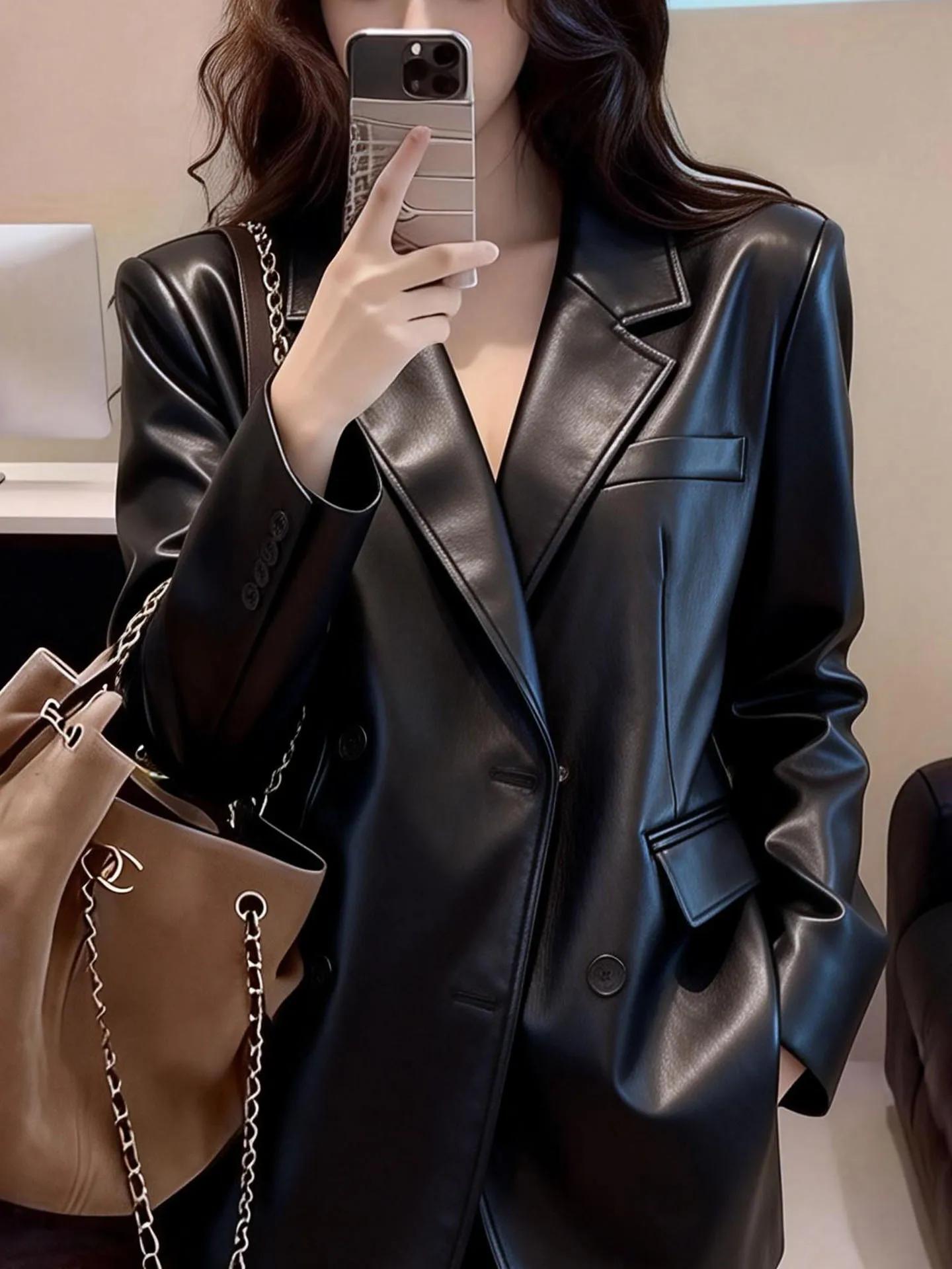 エレブラ レザー スーツ ジャケット レディース ファッション 春 2026 フリップカラー オルタナティブ アウターウェア ラグジュアリー センセーション スタンドフィット