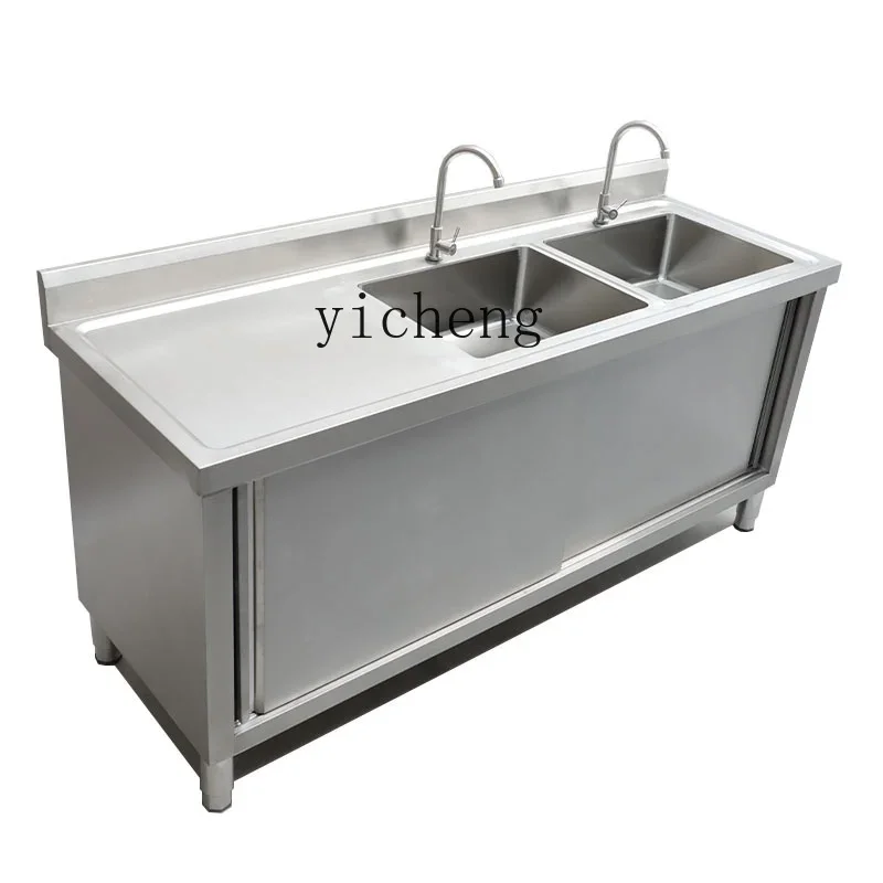 ZZ stainless steel double sink sink cabinet vegetable sink basin countertop cabinet commercial household