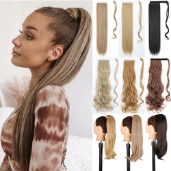 22 34inches Long Straight Ponytail Synthetic Extensions Heat Resistant Hair Wrap Around Pony Hairpiece for Women