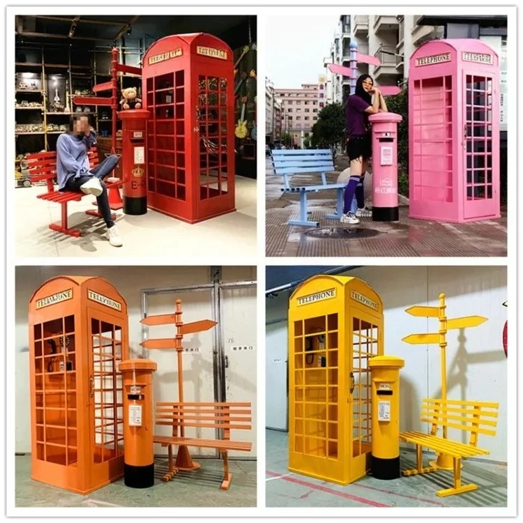 2M Tall London Style Decorative Telephone Booth, Color Customizable Flat Pack Assembly Sturdy Durable