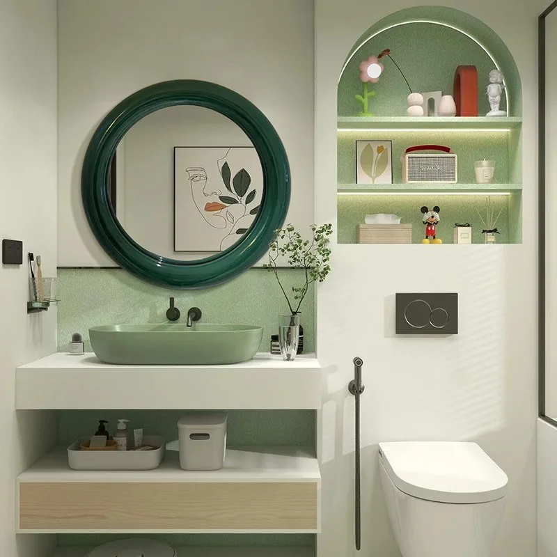 Classic Lights Decorative Mirrors Round Living Room Aesthetic Wall Make Up Mirror Salon Wood Espejos Para Pared Bedroom Stuff