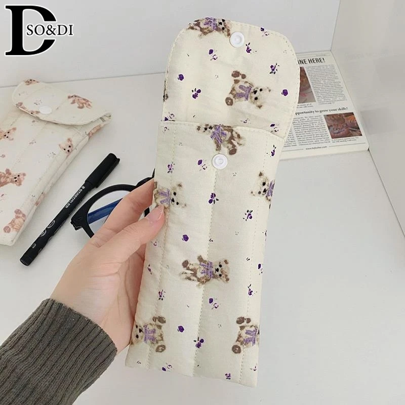 Cartoon Bear Pencil Bag Portable Soft Glasses Storage Container Case Cotton-filled Compression-resistant Sunglasses Pouch