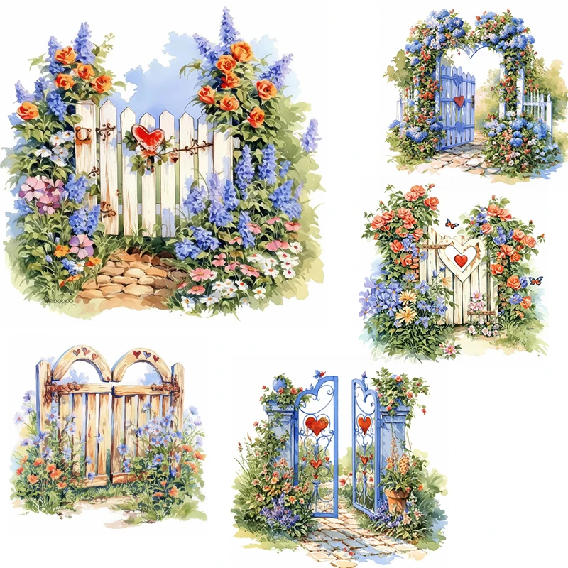 

MT900# Floral Garden Gates Sticker, Durable Material, Perfect for Toilet，Home Wall Decor, Aesthetic Room Decoration