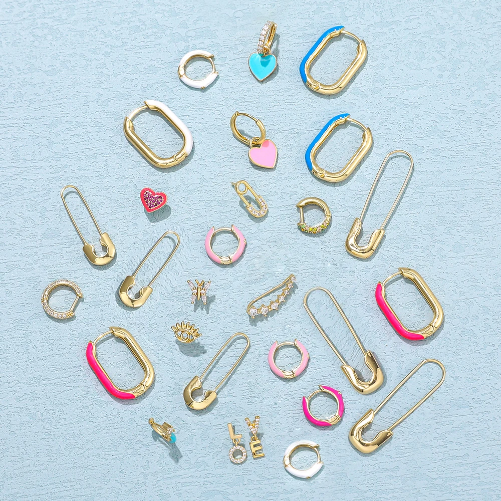 Pendientes de aro esmaltados con forma de corazón de amor Multicolor para mujer, aretes con forma de círculo geométrico, Pin de seguridad, Piercing, joyería de fiesta