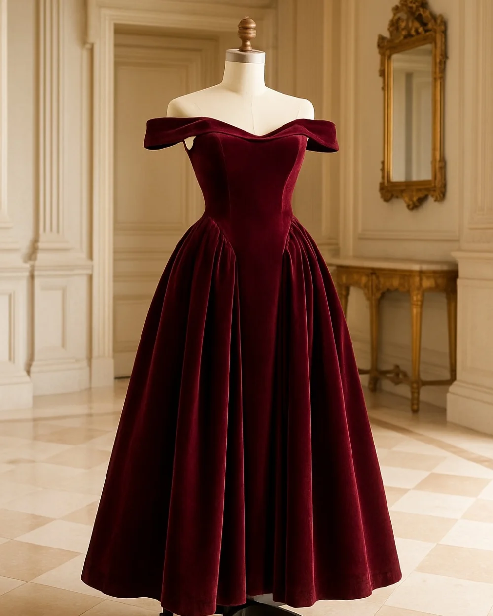 

Customized Matching Classic Velour Pleat Ruched A-line Off-the-shoulder Long Dresses Evening Dresses Sizes Available Fashion