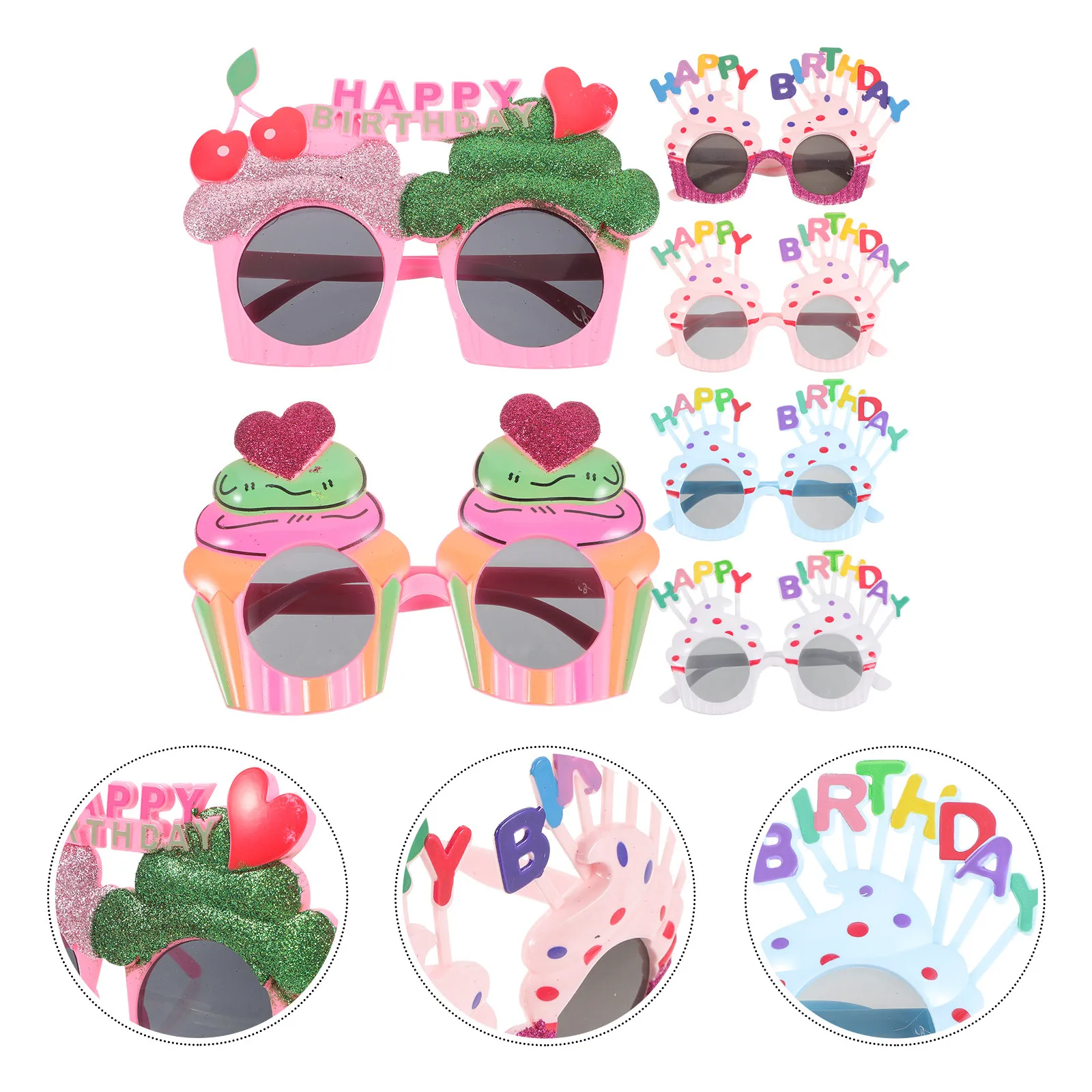 

6Pcs Birthday Party Glasses Funny Photo Props Lightweight Plastic Eyewear Novelty Spectacles Lovely Design Party Supplies