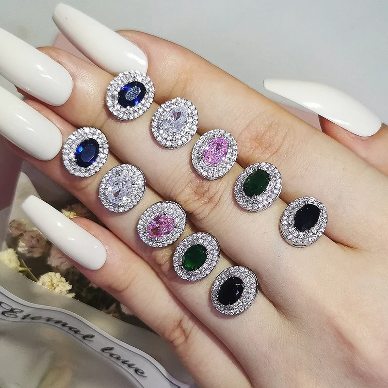Oval Zircon Stud Earring for Women Wedding Party Trendy Boucle D'oreille Femme Bijoux Jewelry E667