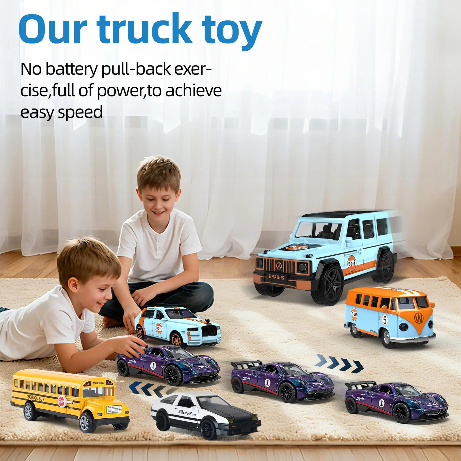 

MQUDUO 6Pcs Diecast Cars Set 1:36 Scale Pull Back Metal Vehicles with Play Mat Signs, Truck Model Collection Gift for Men