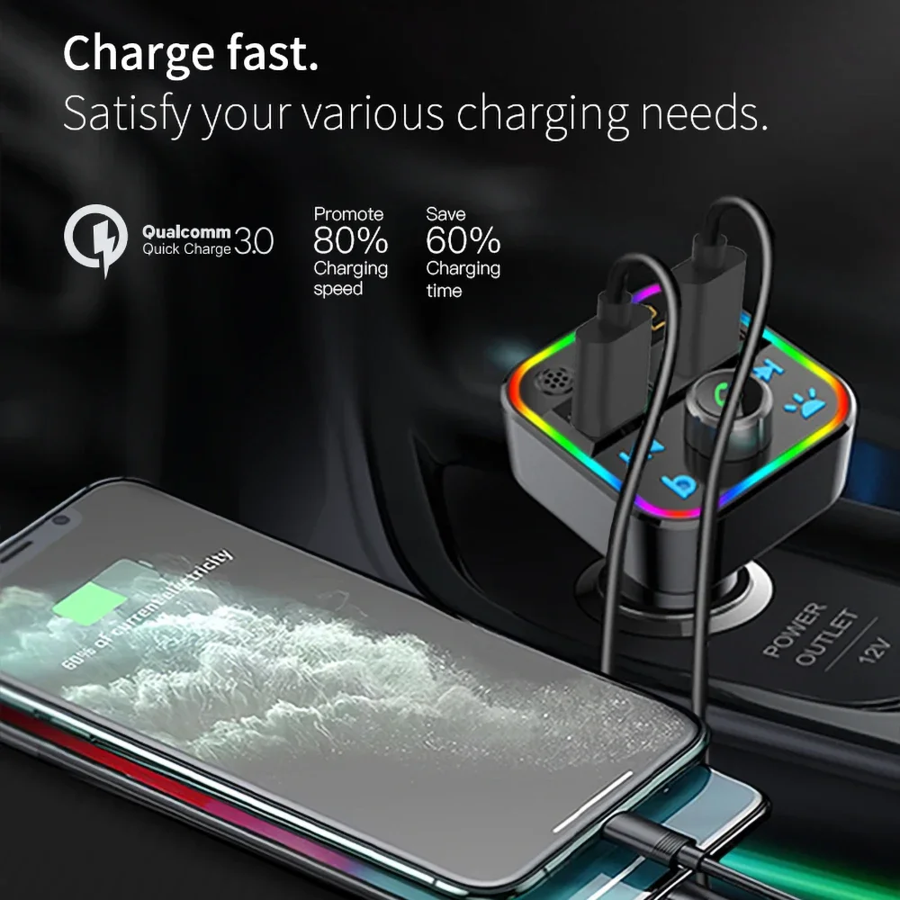 Dual USB Fast Charger Car Accessories Bluetooth-compatible FM Transmitter Car Player Kit Handsfree LED Backlit USB Charger