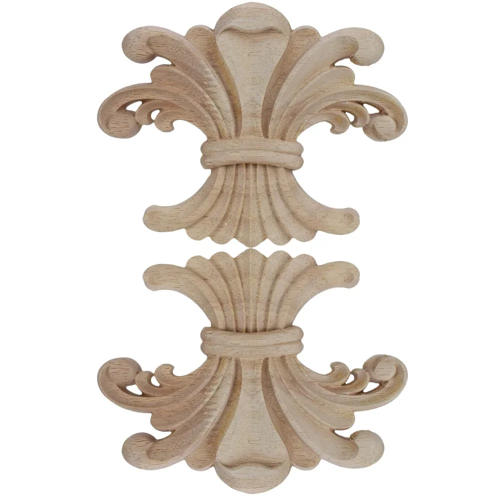2PCS Floral Carved Decal Woodcarving Corner Applique Wooden Decor Wall Door Furniture Home Decoration Accessories Ornaments