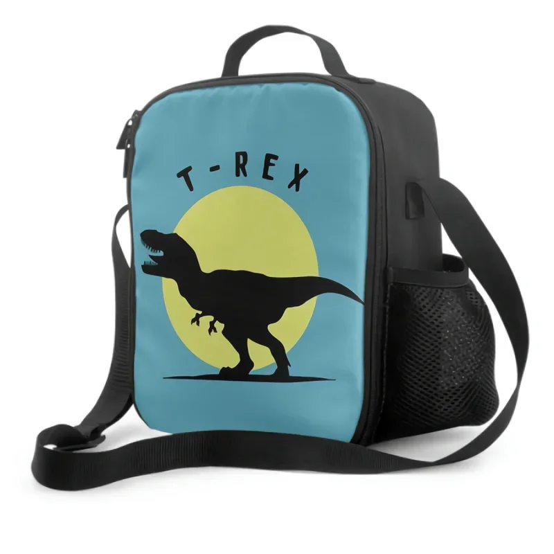 My Dinosaur T-Rex Themed Pattern Insulated Thermal Lunch Bags for Boys Girls Washable Tote Crossbody Lunch Container for School