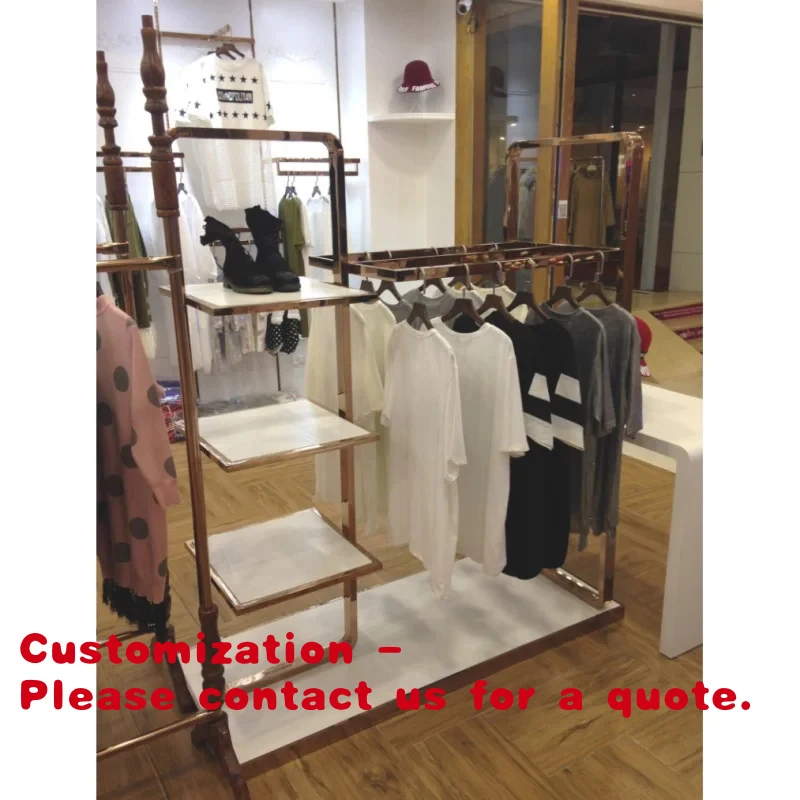 custom.Factory Direct Sell Double Layer Steel Storage Shelf Clothing Rack Retail Store with Wooden Shelf