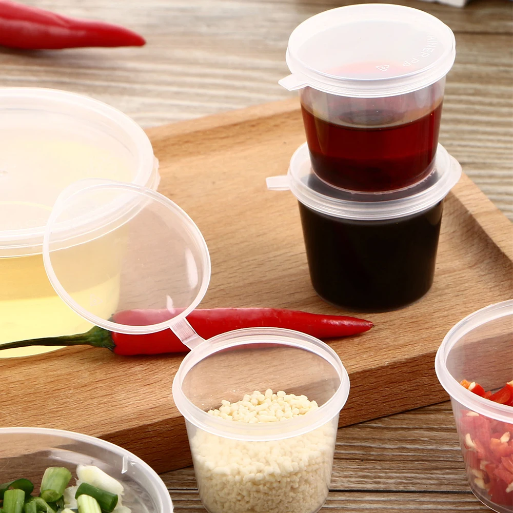 20Pcs Disposable Sauce Cup 25ml Portion Cups with Lids Souffle Sampling Cups Transparent Storage Container