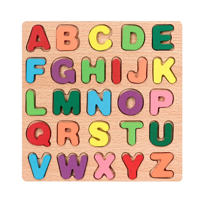 Colorful Alphabet Number Shape Matching Wooden Board 3D Puzzle Kids Early Educational Toys Montessori Preschool Children Gift