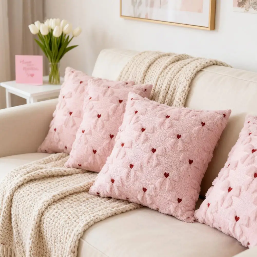 Bow Love Throw Pillow Cover Modern Throw Pillow Cover Valentine Day Throw Pillow Cover with Bowknot Heart Pattern for Chair
