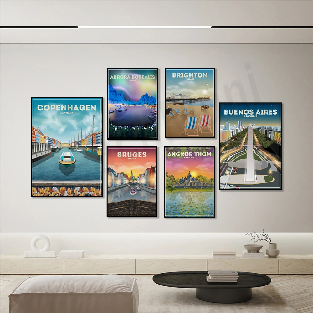 Gibraltar, Edinburgh, Florence, Sri Lanka, Denmark, Norway, Bora Bora, Belgium, Cambodia Angkor Wat, Capri Island Travel Poster