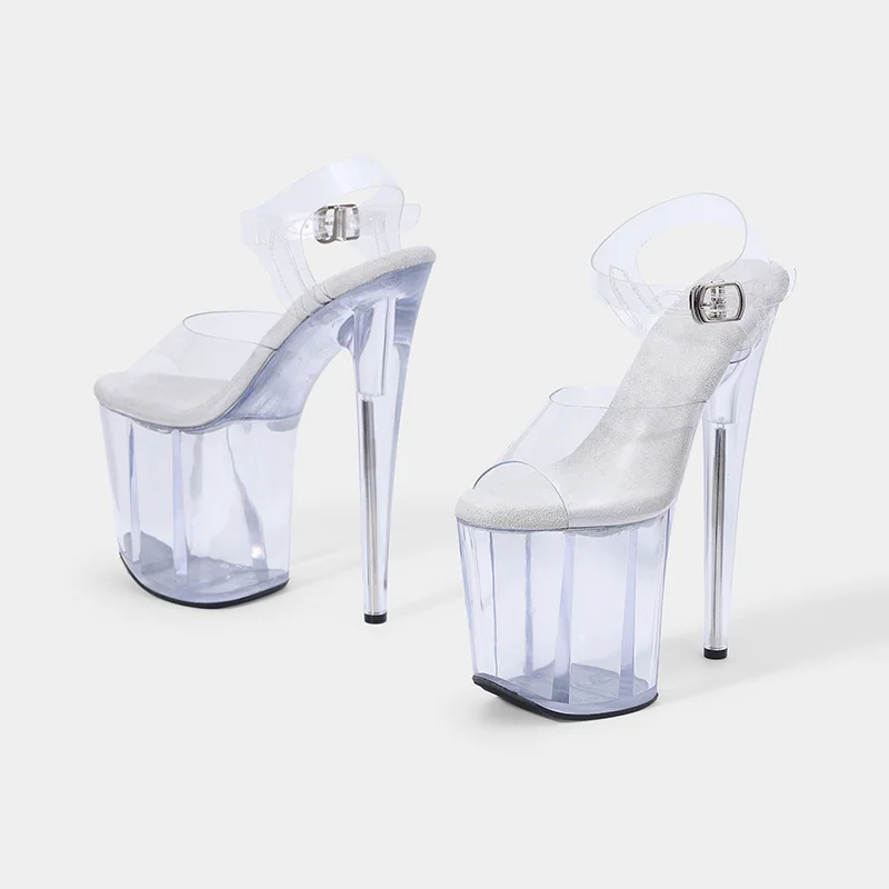Sandal Pesta Hak Tinggi Platform Transparan Atas PVC 8 Inci/20Cm Sepatu Dansa Tiang